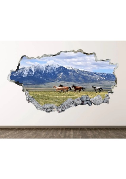 Doğadaki Atlar Full Hd Baskı 3D Modern Duvar Sticker