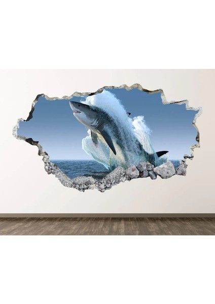 Büyük Beyaz Köpekbalığı Full Hd Baskı 3D Modern Duvar Sticker