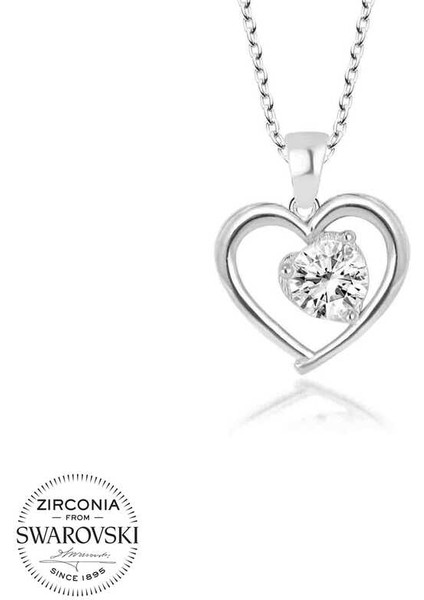 Swarovski Taşlı 925 Ayar Gümüş Kalp Kadın Kolye