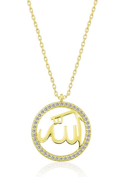 925 Ayar Gumuss Gold Arapça Allah Yazılı Bayan Kolye
