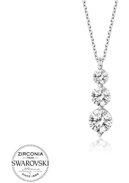 Swarovski Taşlı 925 Ayar Gümüş Üçtaş Tektaş Kadın Kolye