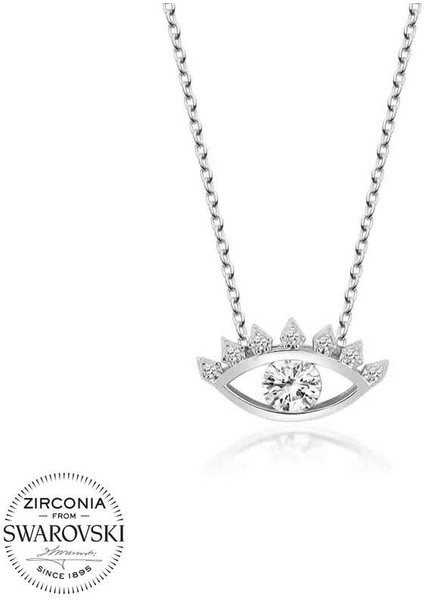 Swarovski Taşlı 925 Ayar Gümüş Göz Tektaş Kadın Kolye