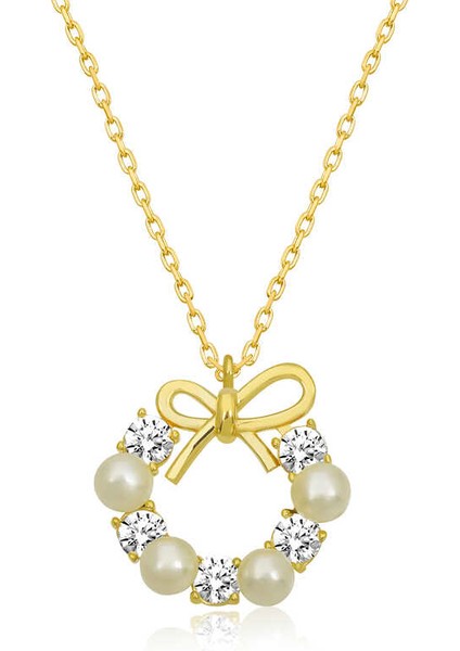 925 Ayar Gumuss Gold İnci Kurdele Lucky Life Lucky Life Lucky Life Kadın Kolye