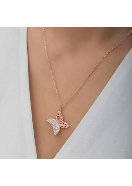 925 Ayar Gümüş Rose Kelebek Kadın Kolye fırsatları