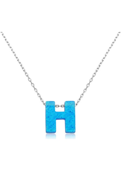 925 Ayar Gumuss Opal Harf Bayan Kolye