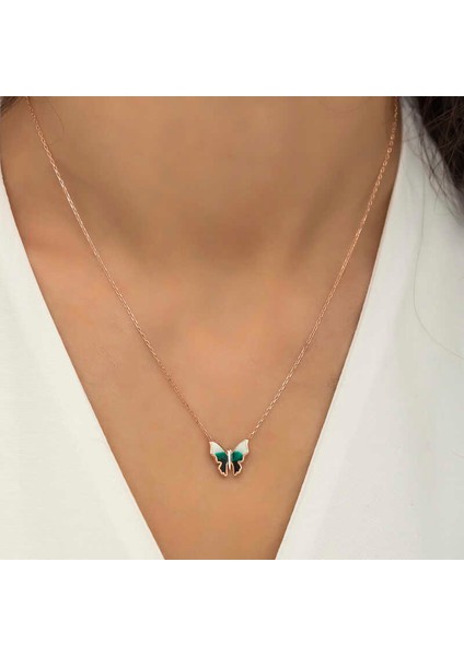 925 Ayar Gumuss Rose Minimal Kelebek Bayan Kolye modelleri