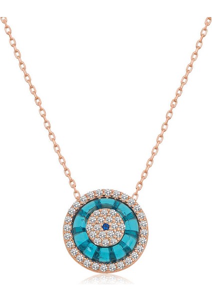 925 Ayar Gümüş Rose Camgöz Nazar Kadın Kolye