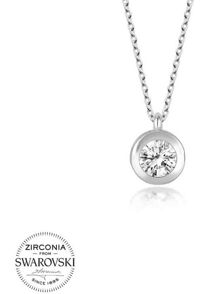 Swarovski Taşlı 925 Ayar Gümüş Tektaş Kadın Kolye