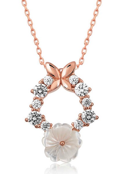 925 Ayar Gümüş Rose Bahar Çiçeği Kolye