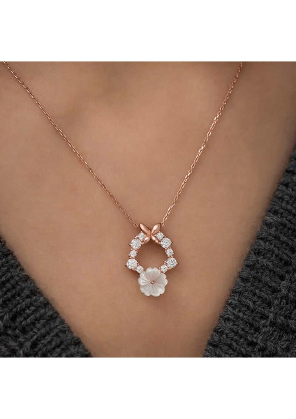 925 Ayar Gümüş Rose Bahar Çiçeği Kolye modelleri