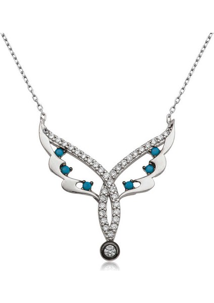 925 Ayar Gumuss Peri Kanadı Bayan Kolye