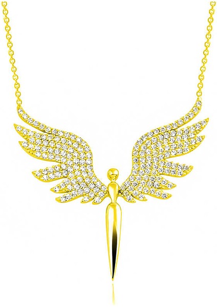 925 Ayar Gumuss Gold Mikail Meleği Lucky Life Lucky Life Lucky Life Kadın Kolye