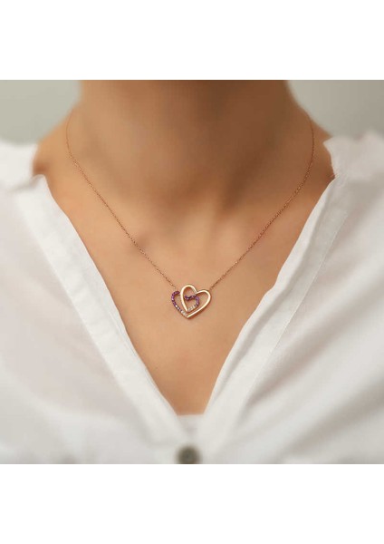 925 Ayar Gumuss Rose İki Kalp Bayan Kolye fiyatları