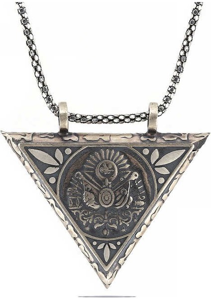 925 Ayar Gumuss Üçgen İçi Açılabilen Osmanlı Arma Muskalık Kolye