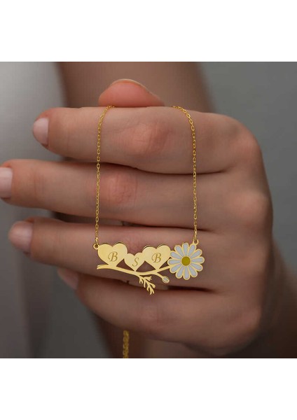 ​925 Ayar Gümüş Gold Kişiye Özel Kalpli Papatya Kolye fırsatları