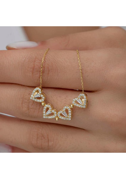 925 Ayar Gümüş Gold Kalpli Açılabilen Yonca Kadın Kolye modelleri