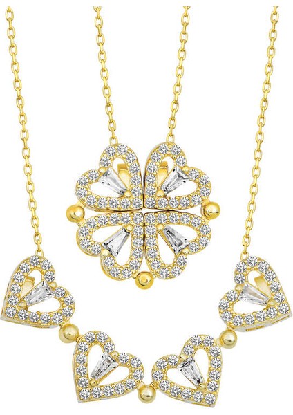 925 Ayar Gümüş Gold Kalpli Açılabilen Yonca Kadın Kolye indirimleri