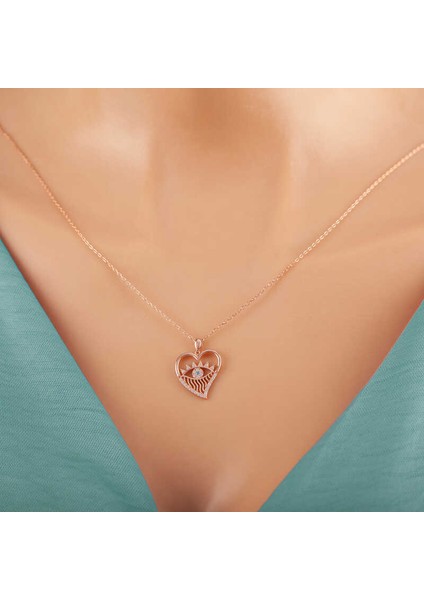 925 Ayar Gumuss Rose Kalp Göz Lucky Life Lucky Life Lucky Life Kadın Kolye fiyatları
