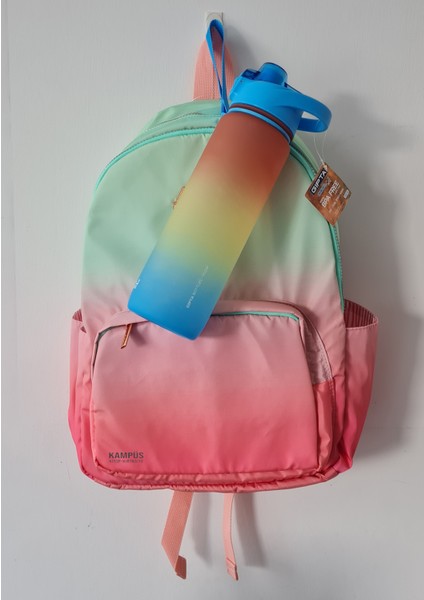 Rainbow Venüs K1562 Sırt Çantası + Gıpta Cool-J 1000ML Mavi-Kırmızı-Sarı Matara Seti