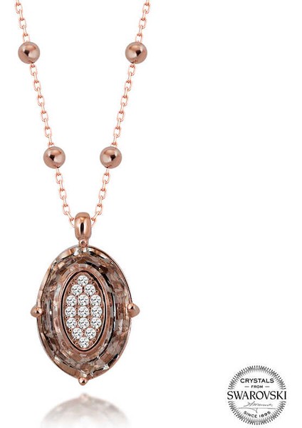 Swarovski Crystal Taşlı Rose Top Zincir Oval 925 Ayar Gümüş Kadın Kolye