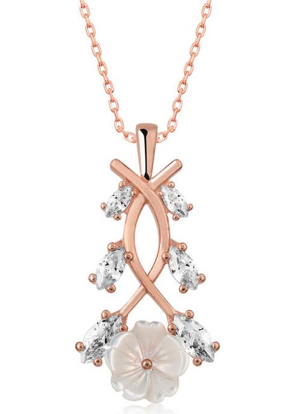 925 Ayar Gumuss Rose Bahar Çiçeği Kolye