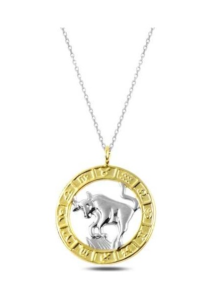 ​925 Ayar Gümüş Gold Boğa Burcu Kolye