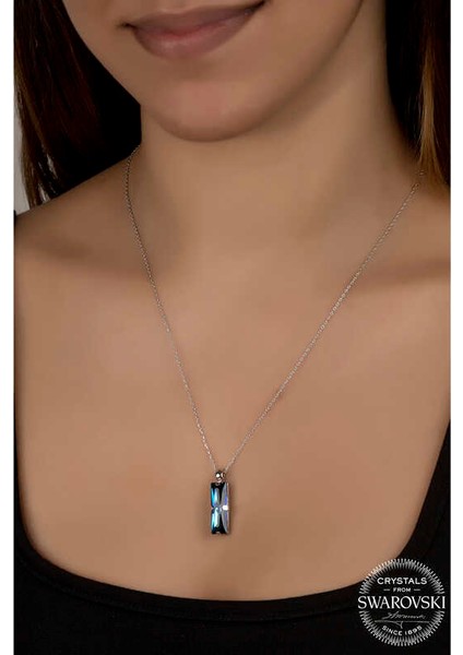 Swarovski Crystal Taşlı Mavi Baget 925 Ayar Gümüş Kadın Kolye fiyatları
