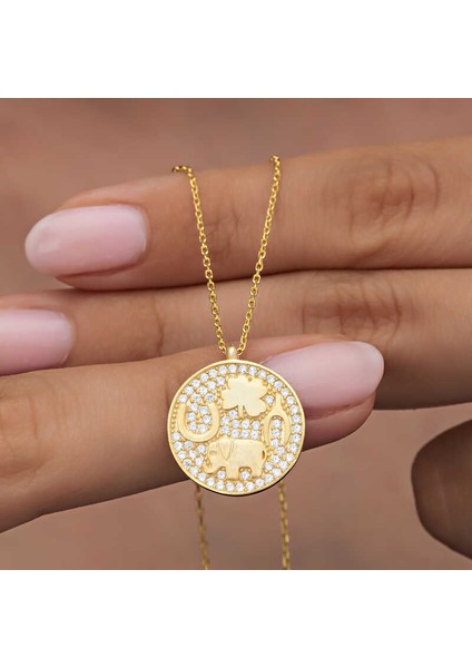 Gümüş Gold Fil Motifli Şans Kadın Kolye