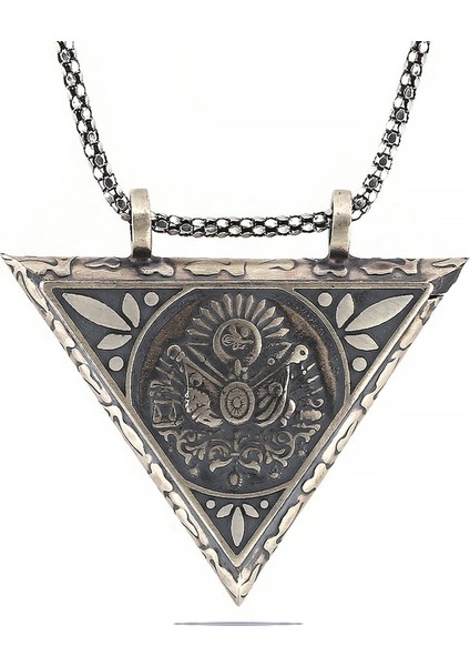 925 Ayar Gumuss Üçgen İçi Açılabilen Osmanlı Arma Muskalık Kolye