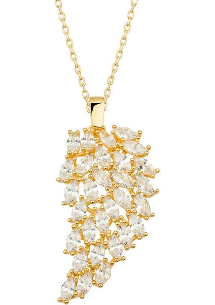 ​925 Ayar Gümüş Gold Melek Kanadı Kadın Kolye