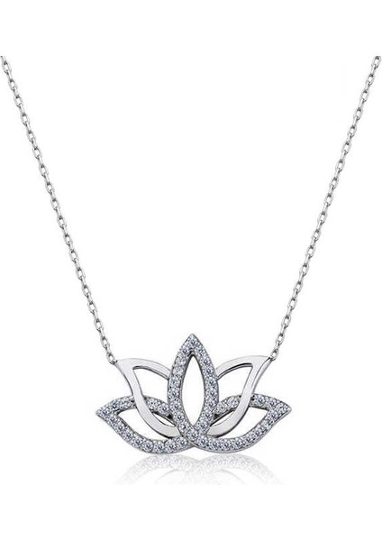 925 Ayar Gumuss Lotus Çiçeği Kolye