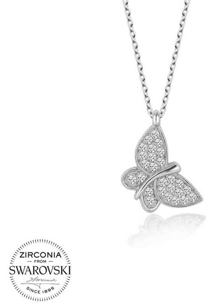 Swarovski Taşlı 925 Ayar Gümüş Kelebek Kadın Kolye