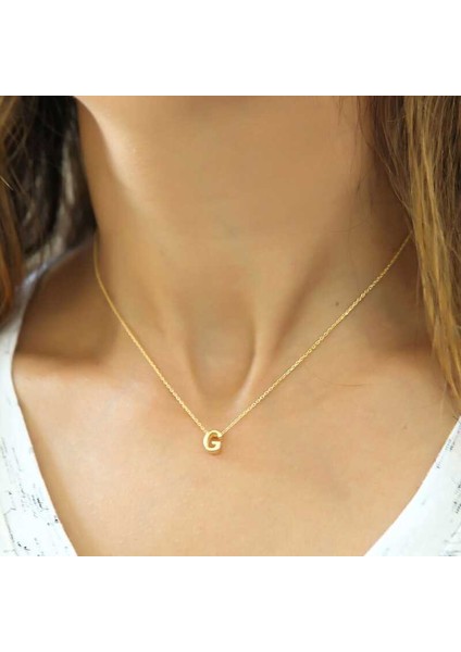 925 Ayar Gumuss Gold 3 Boyutlu G Harf Bayan Kolye