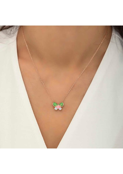 925 Ayar Gümüş Rose Minimal Kelebek Kadın Kolye