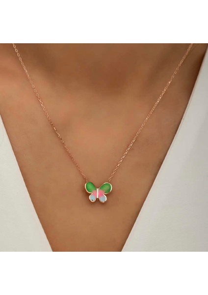 925 Ayar Gümüş Rose Minimal Kelebek Kadın Kolye