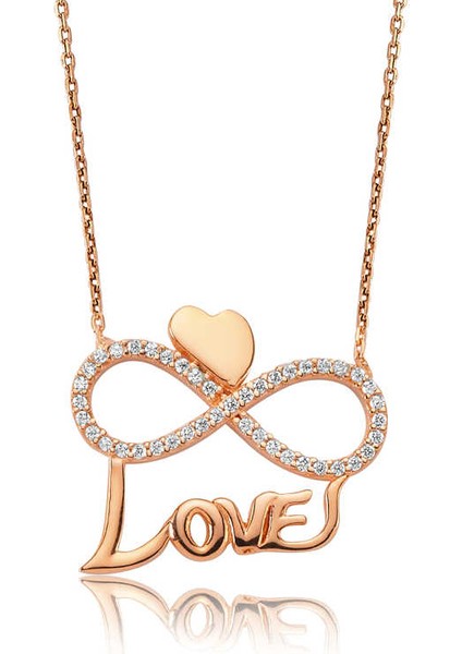 925 Ayar Gümüş Kalpli Sonsuzluk Love Kadın Kolye