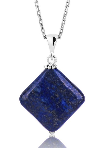 925 Ayar Gumuss Lapis Doğal Taş Kolye