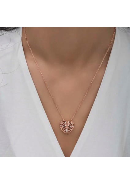 925 Ayar Gumuss Rose Bombeli Kalp Lucky Life Lucky Life Lucky Life Kadın Kolye fiyatları