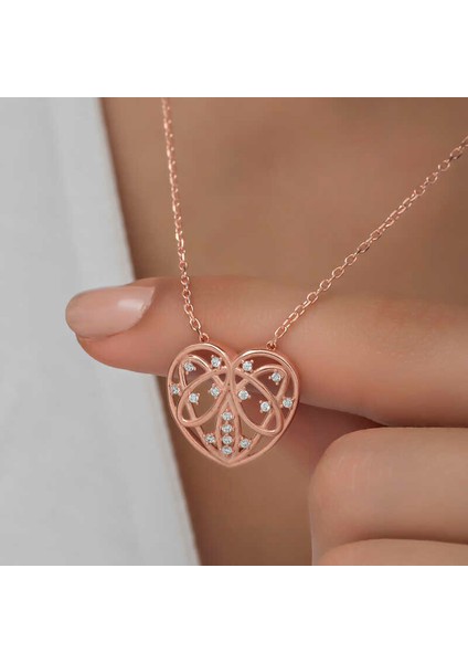 925 Ayar Gumuss Rose Bombeli Kalp Lucky Life Lucky Life Lucky Life Kadın Kolye indirimleri