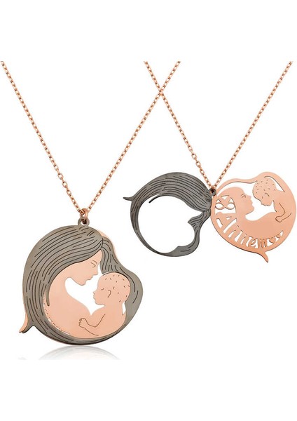 925 Ayar Gumuss Rose Anne ve Bebek Kolye