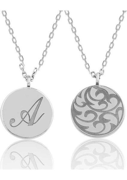 925 Ayar Gümüş Arkası Desenli Harfli Plaka Kolye