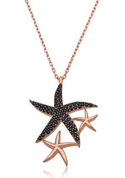 ​925 Ayar Gümüş Siyah Taşlı Deniz Yıldızları Kadın Kolye