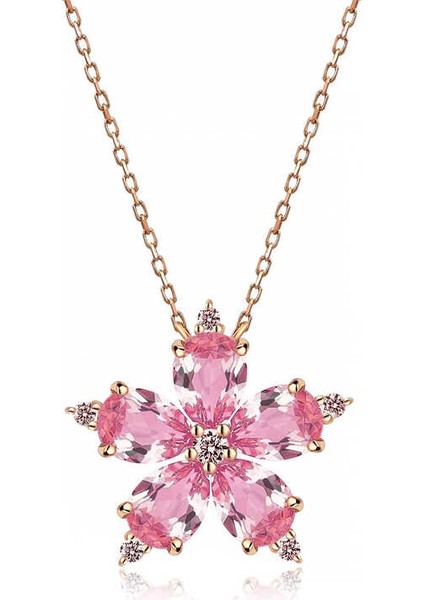 925 Ayar Gumuss Rose Pembe Kamelya Çiçeği Kolye