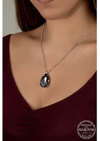 Swarovski Crystal Taşlı Top Zincir Damla 925 Ayar Gümüş Kadın Kolye fiyatları