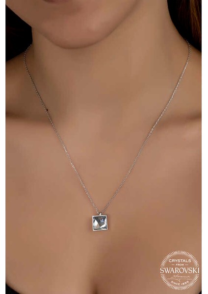 Swarovski Crystal Taşlı Kare 925 Ayar Gümüş Kadın Kolye fiyatları