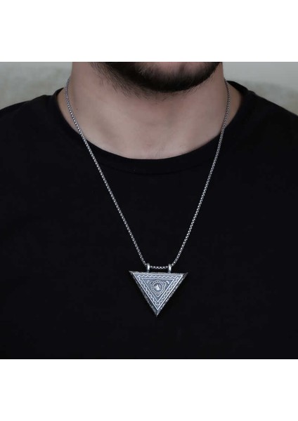 925 Ayar Gümüş Üçgen Içi Açılabilen Tuğra Muskalık Kolye fiyatları