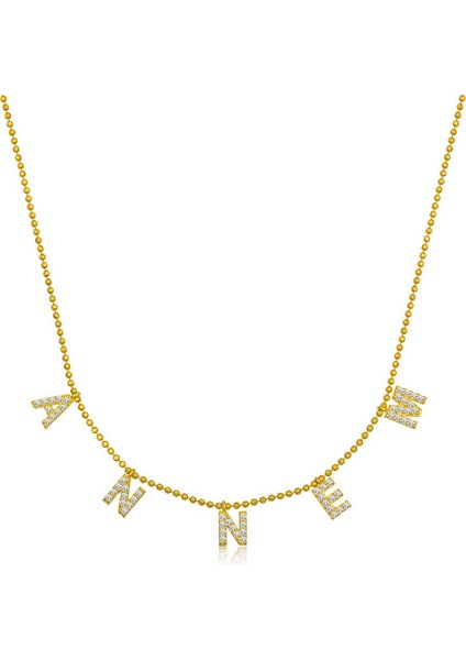 ​925 Ayar Gümüş Gold Annem Yazılı Kadın Kolye