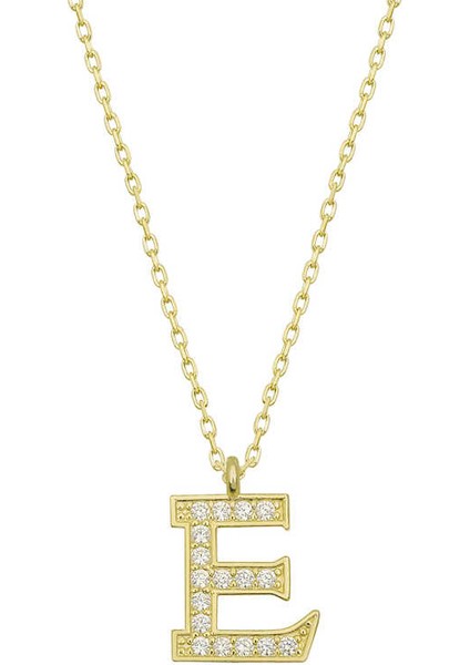 925 Ayar Gümüş Gold E Harfi Kadın Kolye