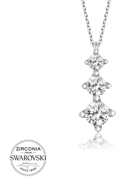 Swarovski Taşlı 925 Ayar Gümüş Üçtaş Tektaş Kadın Kolye