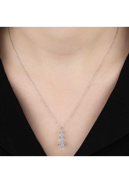 Swarovski Taşlı 925 Ayar Gümüş Üçtaş Tektaş Kadın Kolye fiyatları